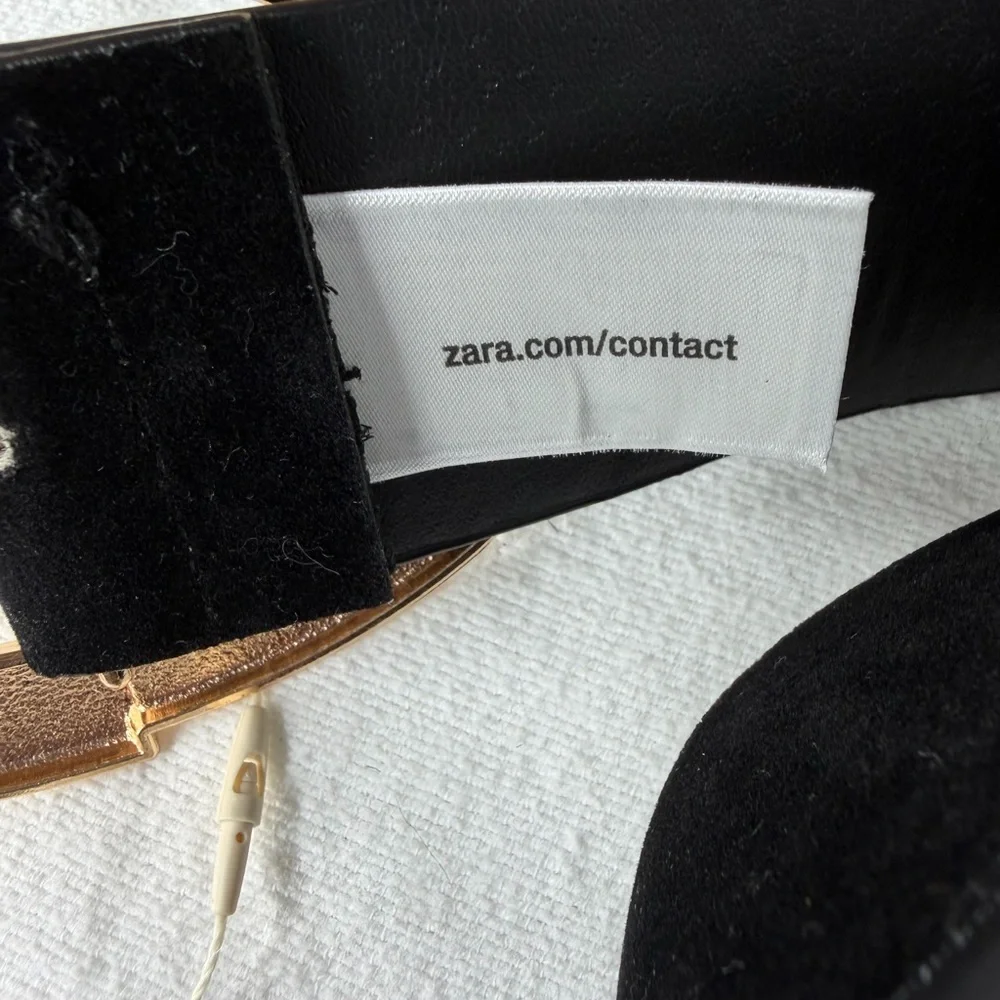ZARA Black Suede Waist Belt Gold Oval Buckle Wide‎ Statement Belt